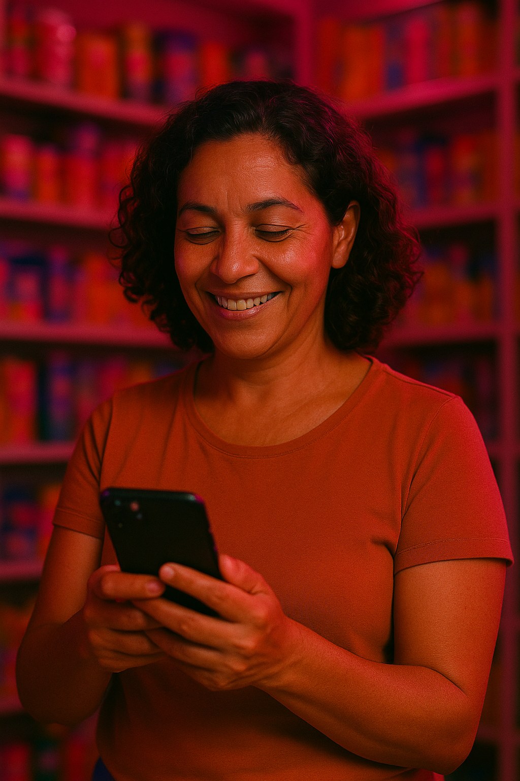 Lojista respondendo o cliente pelo celular.